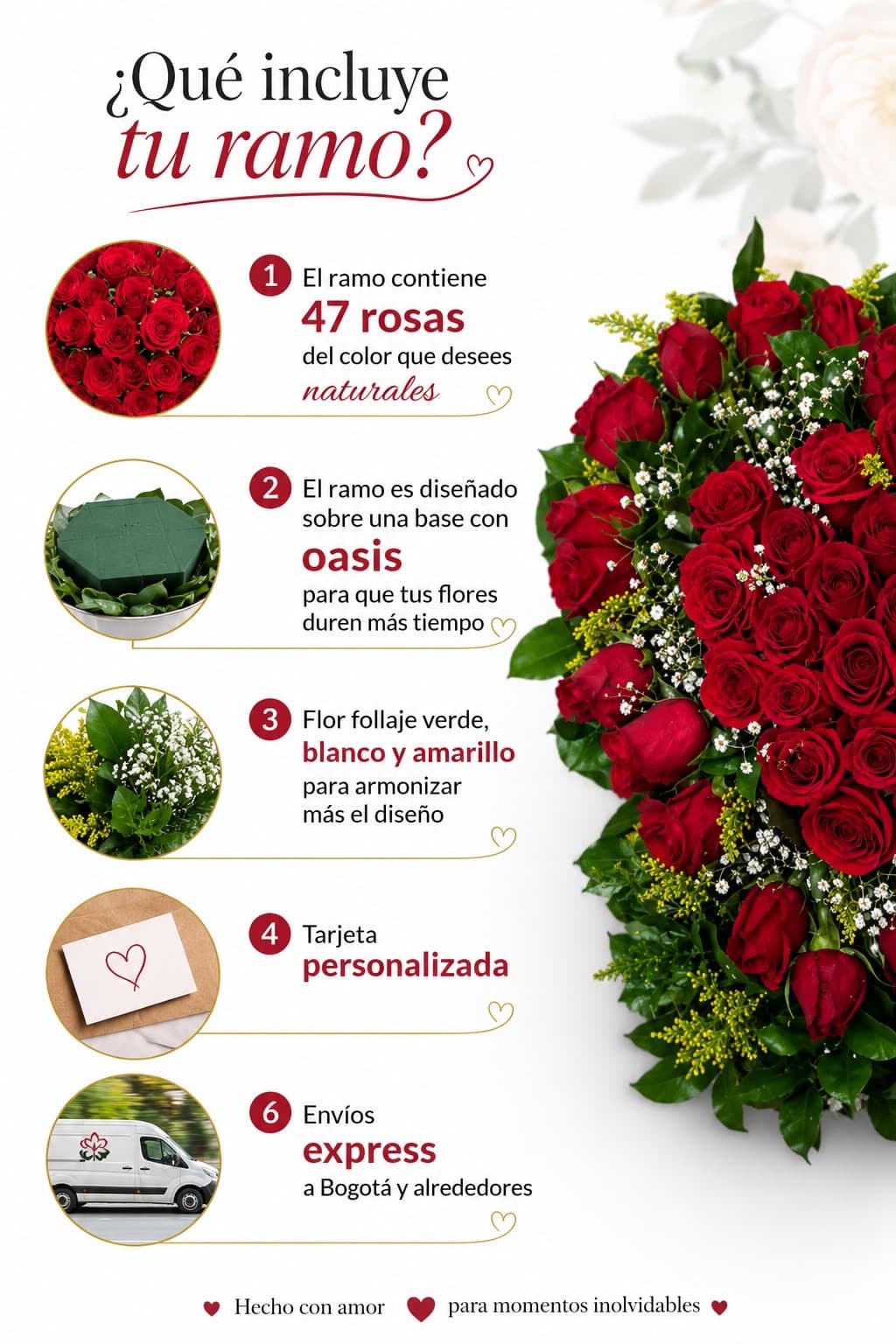 Arreglo Floral en Forma de Corazón con 47 Rosas
