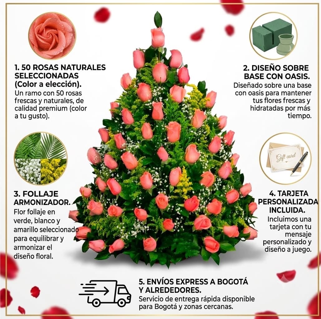Arreglo Floral Premium de 50 Rosas Naturales