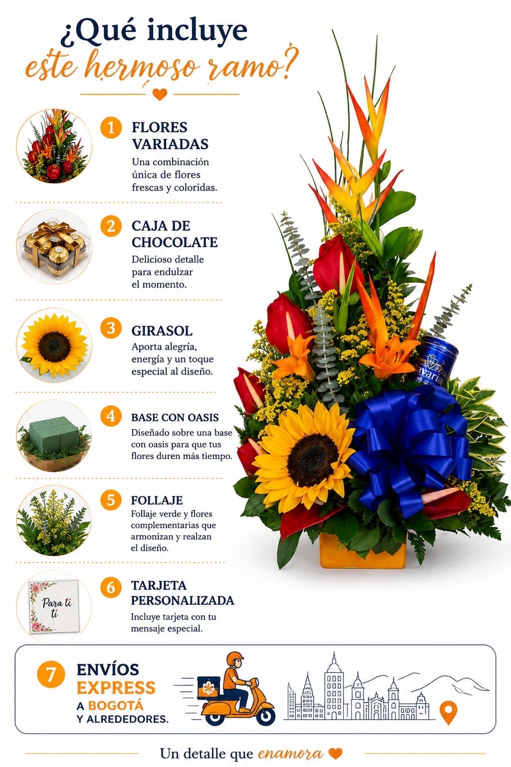 Arreglo Floral con Girasol Rosas Chocolates Ferrero Rocher y Cerveza