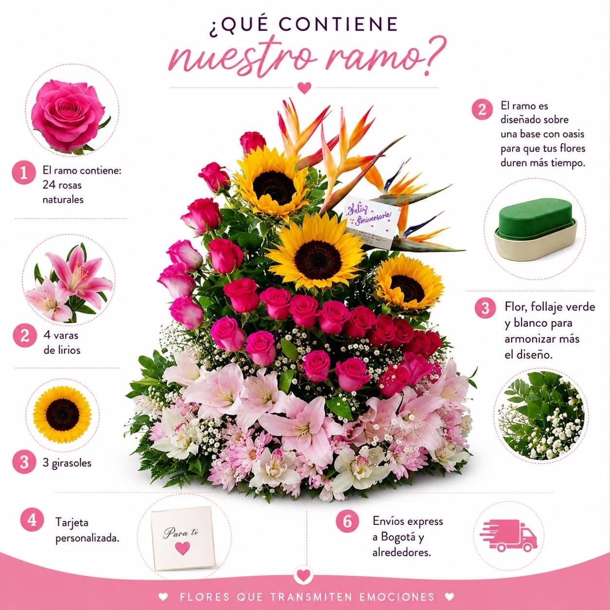 Arreglo Floral Exclusivo con Rosas, Girasoles y Lirios