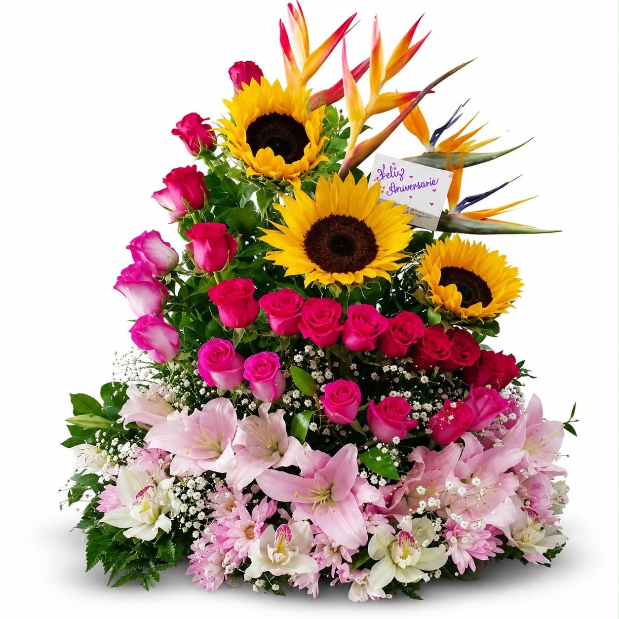 Arreglo Floral Exclusivo con Rosas, Girasoles y Lirios