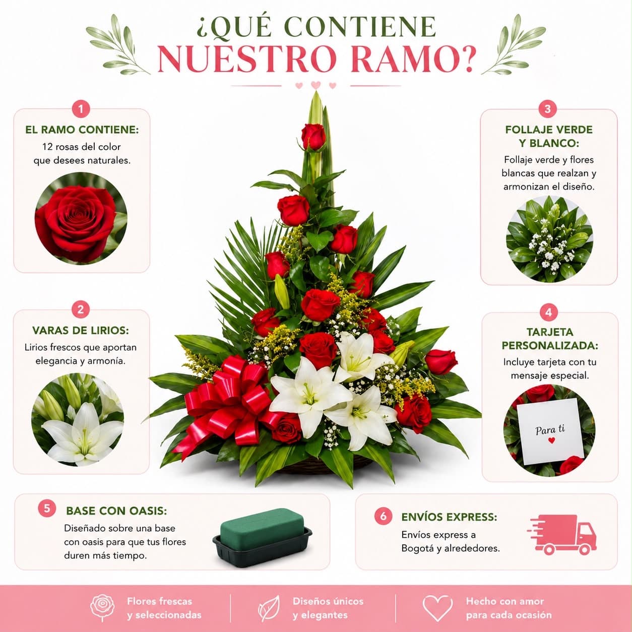 Arreglo Floral Piramidal con Rosas y Lirios