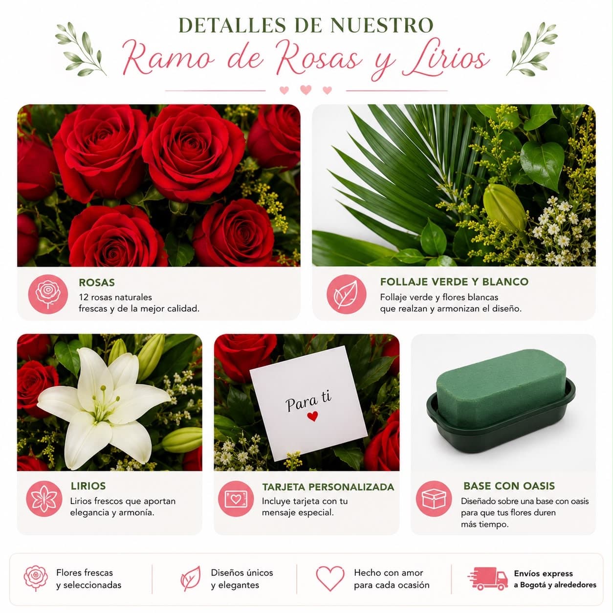 Arreglo Floral Piramidal con Rosas y Lirios