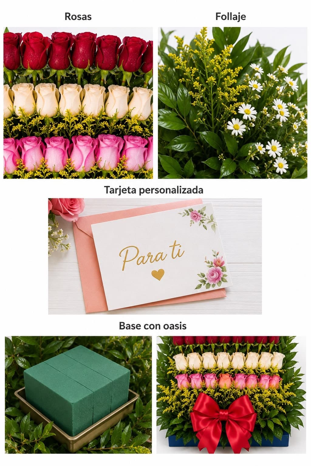 Arreglo Floral de Escalera con 40 Rosas Multicolor y Moño