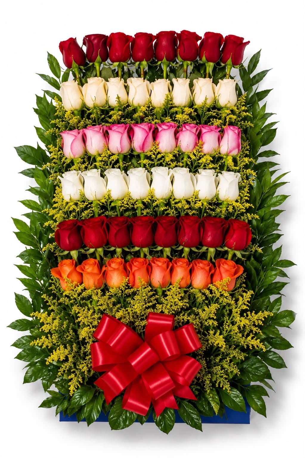 Arreglo Floral de Escalera con 40 Rosas Multicolor y Moño