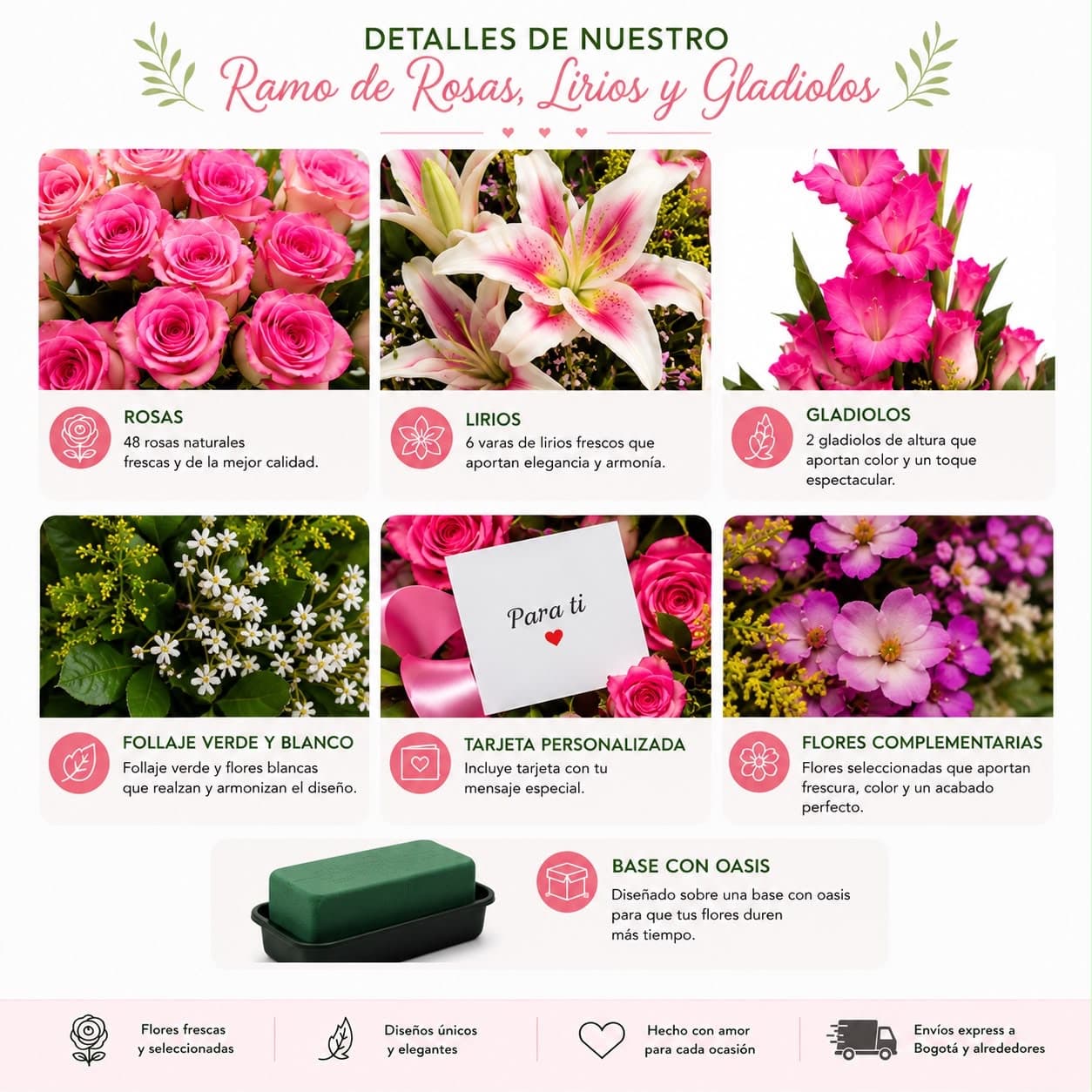 Arreglo Floral Gran Lujo con Rosas, Lirios y Gladiolos