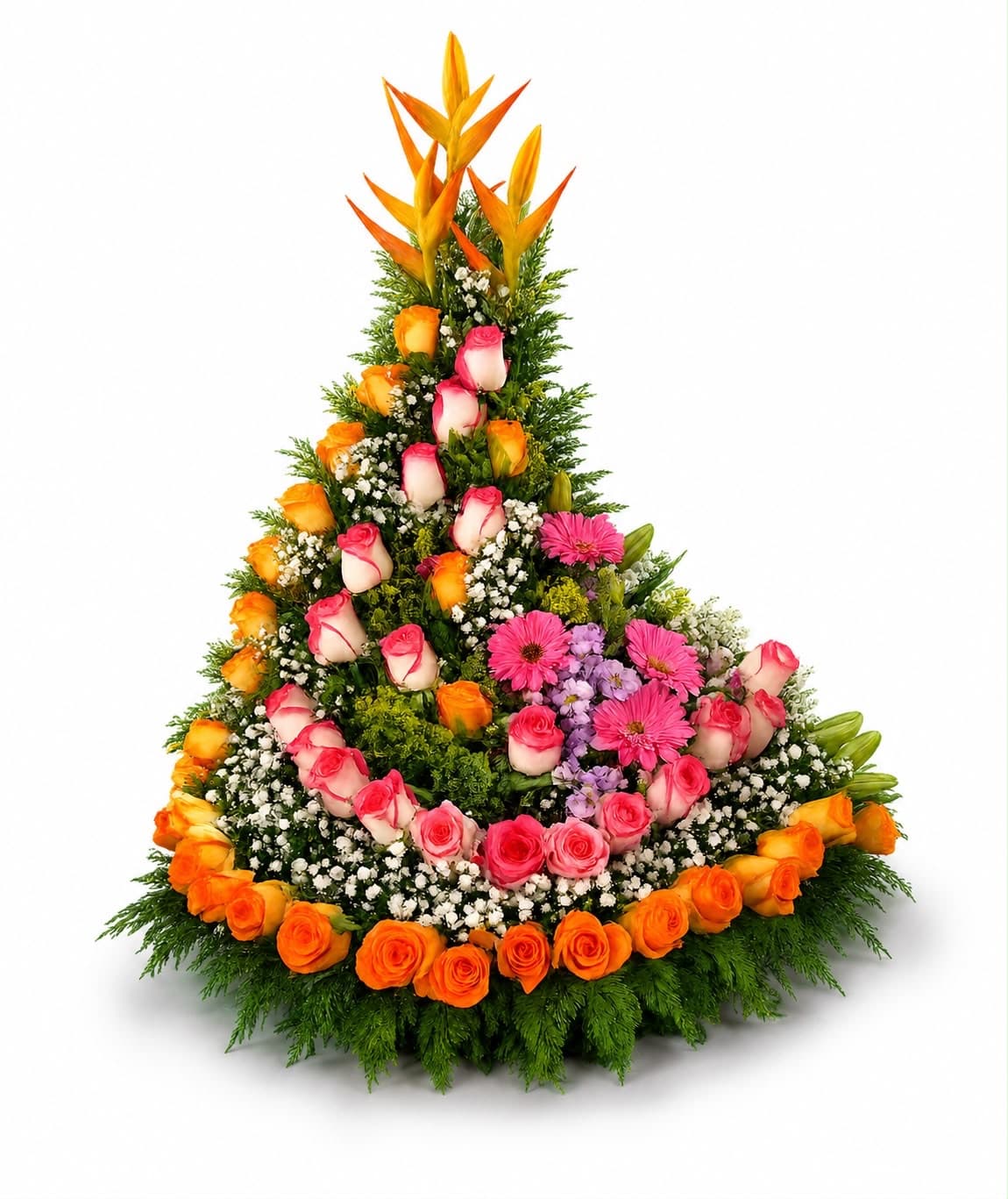 Arreglo Floral Monumental con 50 Rosas Gerberas y Heliconias