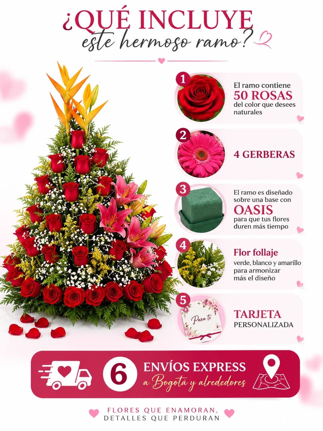 Arreglo Floral Monumental con 50 Rosas Gerberas y Heliconias