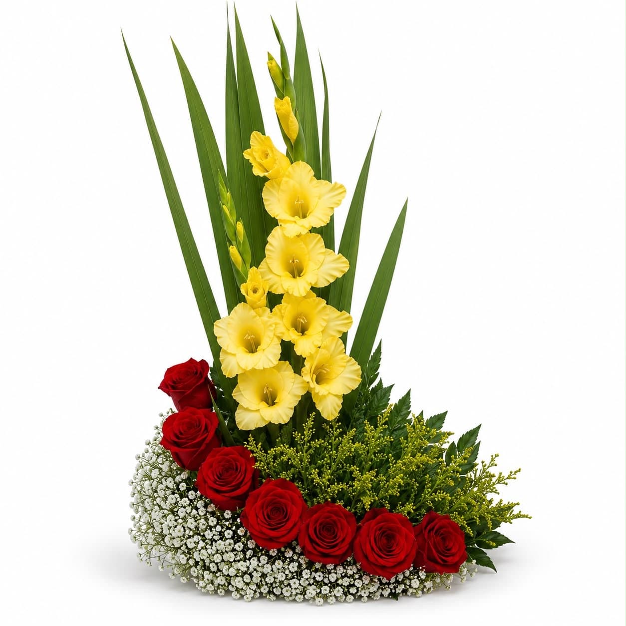 Arreglo Floral Estilizado con Rosas y Gladiolos